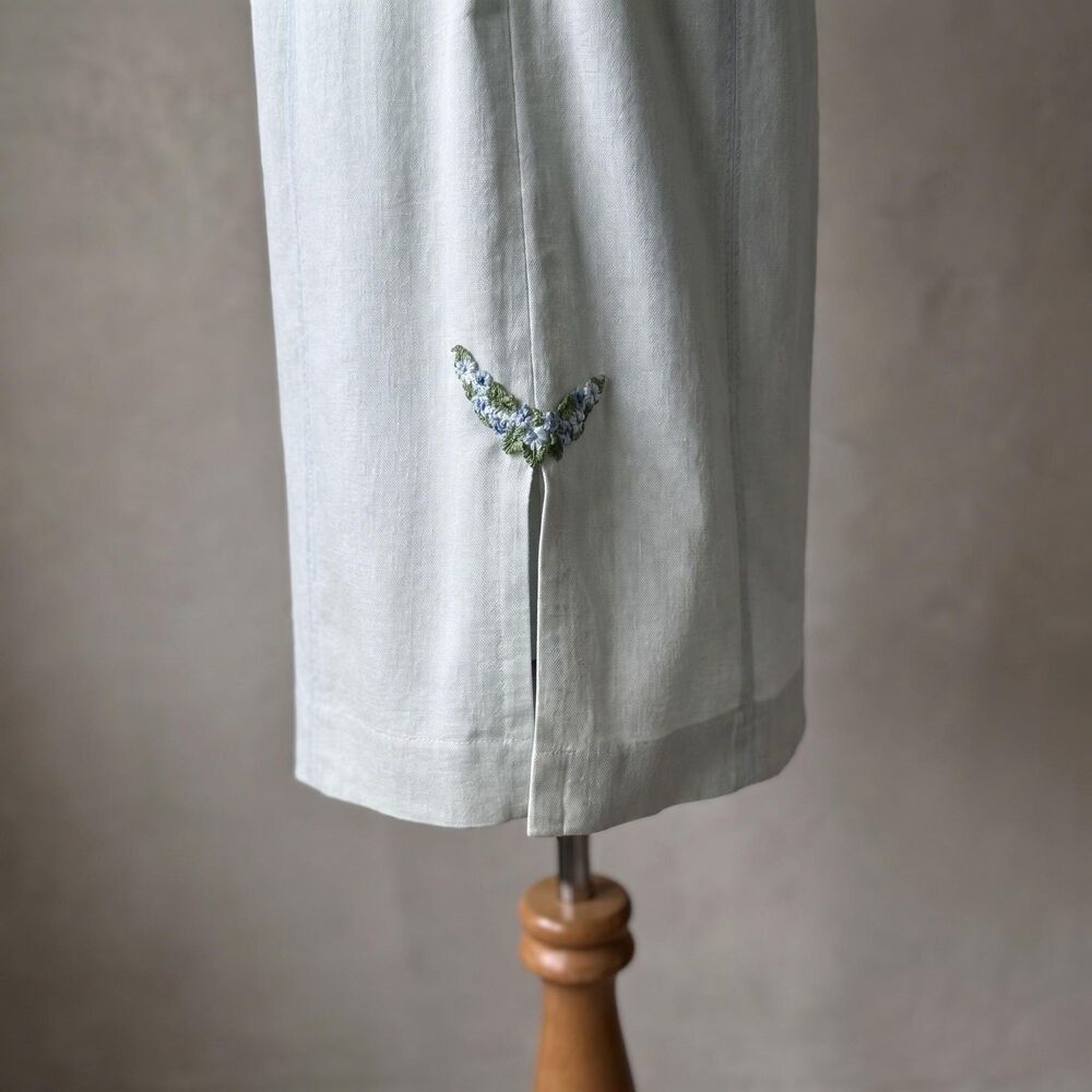 Ralph Ralph Lauren c. 1990s Embroidered Denim Shift Dress Cumulus Blue | XS - Picture 3 of 5